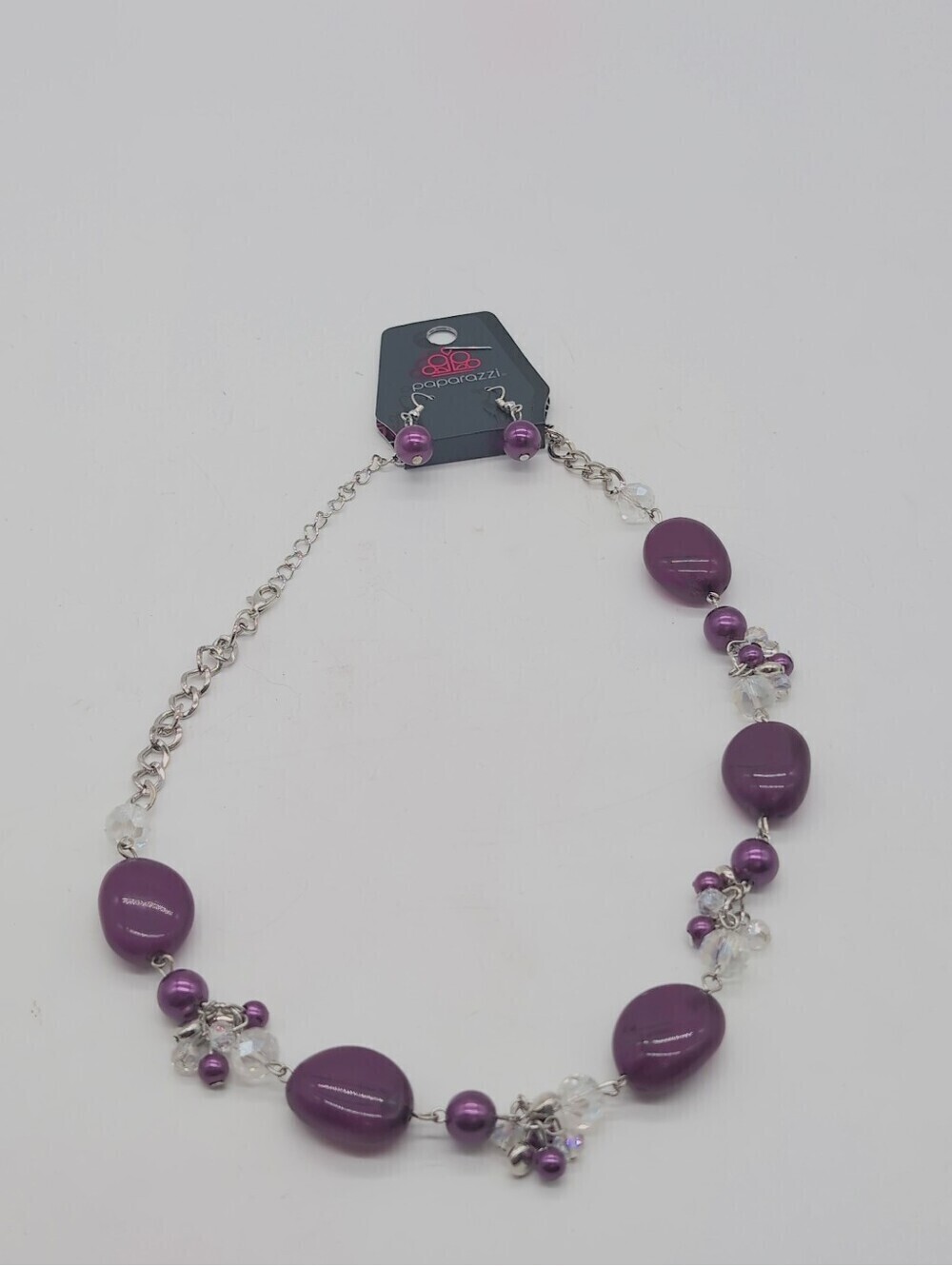 paparazzi Purple Bead Cluster Necklace An Earring Set 19" NWT
